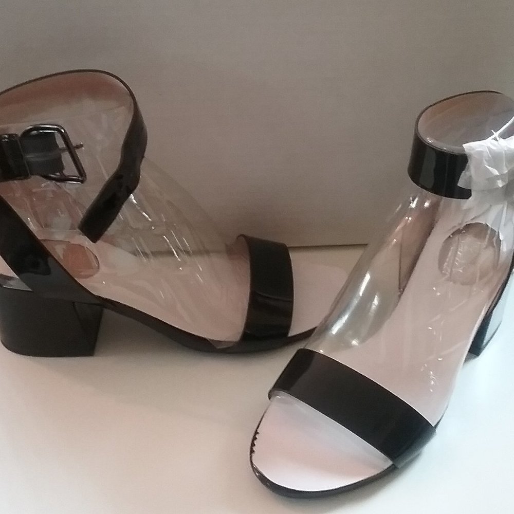 Franco Sarto Black Patent Leather Sandles